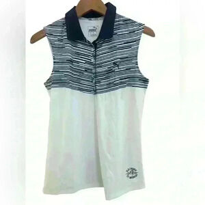 Puma Women’s Blue and White Sleeveless Polo Shirt Size Medium